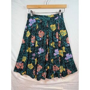 LuLaRoe Madison Skirt Womens XS Black Floral Pleated A-Line Pockets Stretch Knit